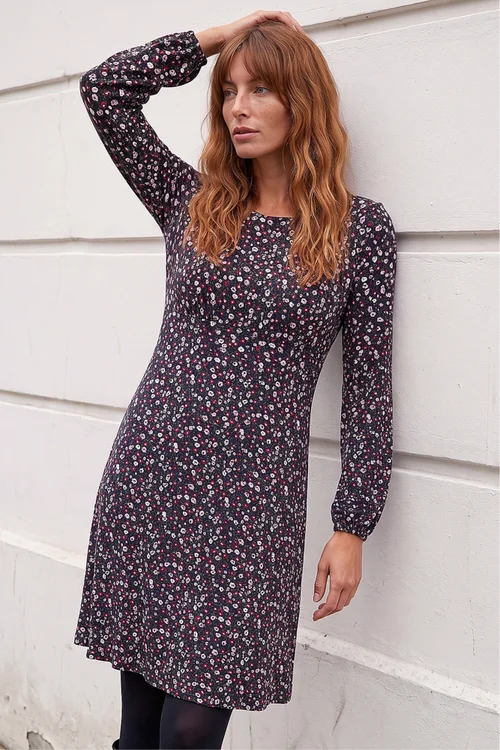 Roman Navy Ditsy Floral Print Stretch Dress - 18 Image 2