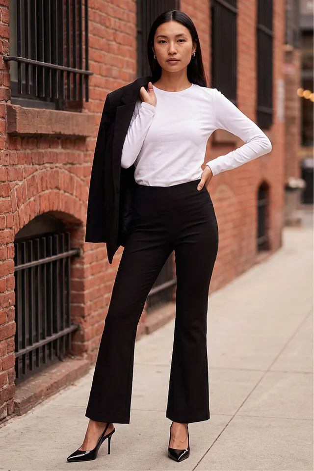 Roman Black Full Length Bootcut Elastic Waist Trouser