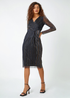 Roman Black Shimmer Stripe Print Midi Wrap Dress - 16 Image 2