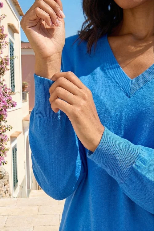 Roman Blue V-Neck Stretch Jumper - 14 Image 4