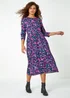 Roman Purple Floral Print Midi Stretch Dress - 12 Image 2