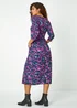 Roman Purple Floral Print Midi Stretch Dress - 12 Image 3