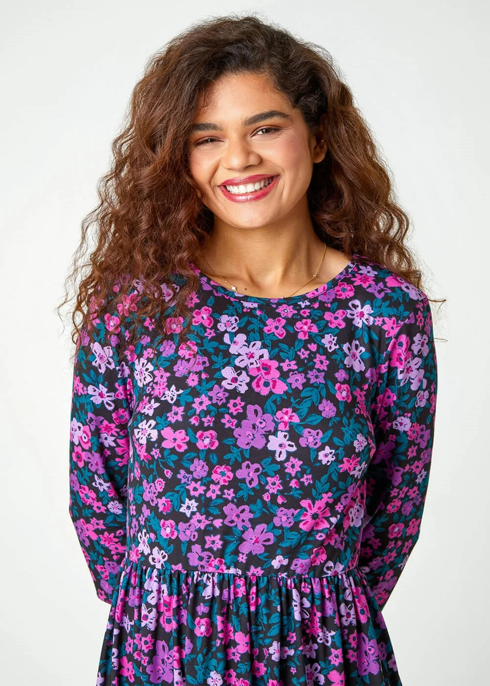 Roman Purple Floral Print Midi Stretch Dress - 12 Image 4