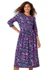 Roman Purple Floral Print Midi Stretch Dress - 12 Image 1