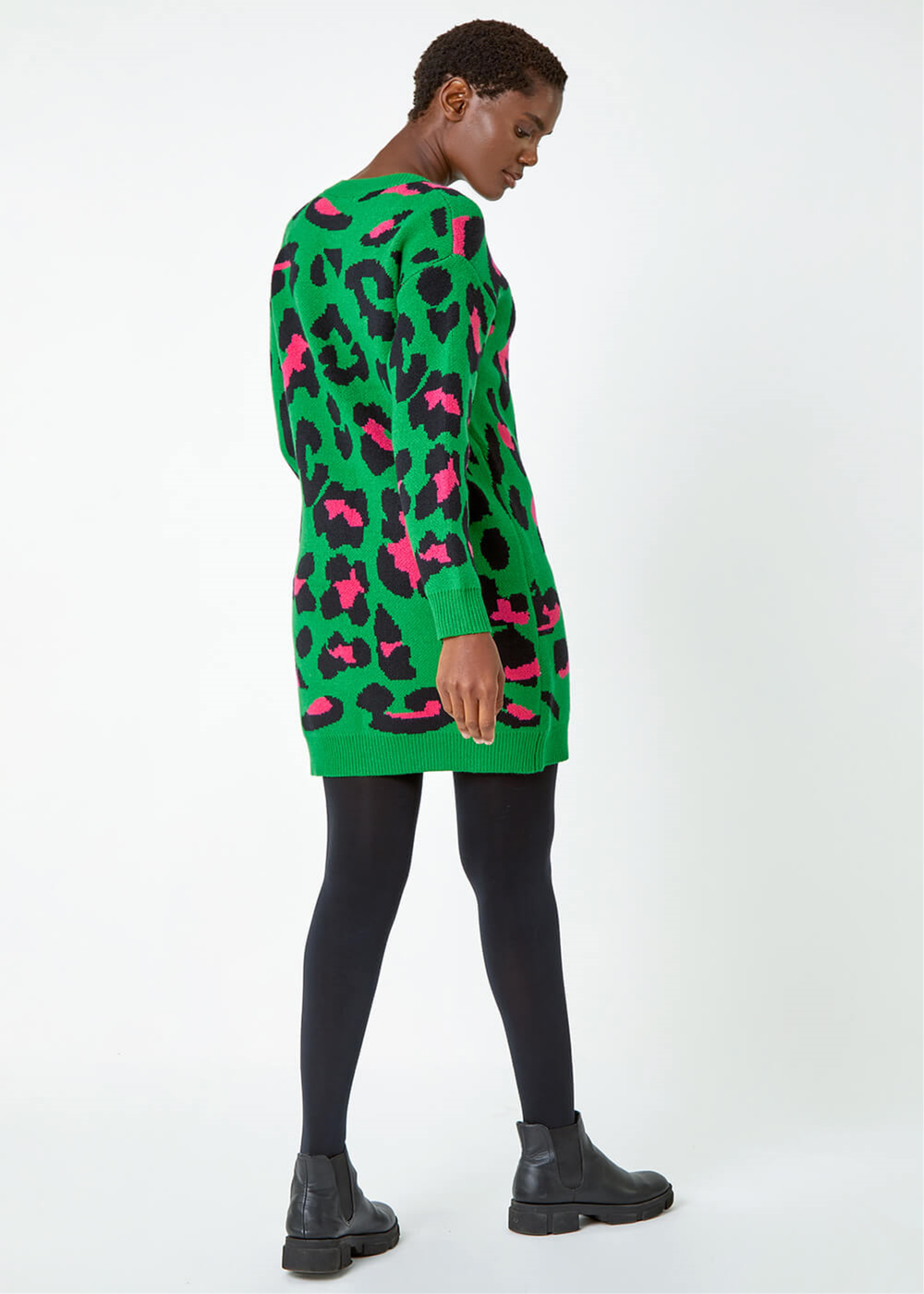 Roman Green Leopard Print Knitted Jumper Dress - 22 Image 3