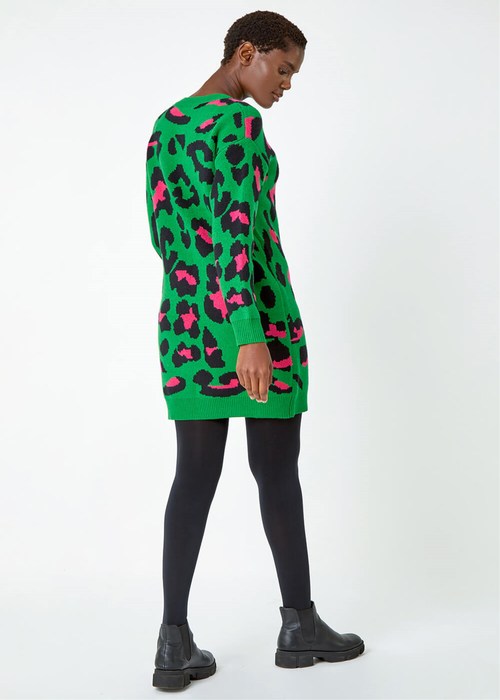 Roman Green Leopard Print Knitted Jumper Dress - 22 Image 3