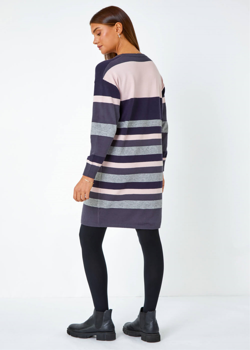 Roman Navy Stripe Print Knitted Jumper Dress - Size 22 Image 3