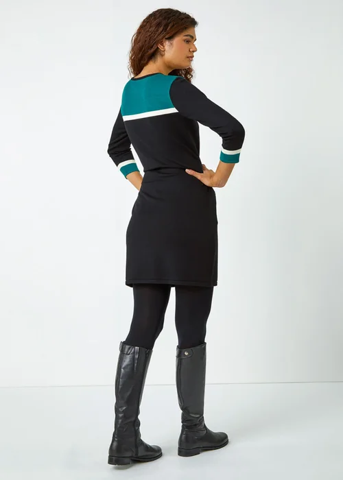 Roman Green Colour Block Knitted Shift Dress - 10 Image 3