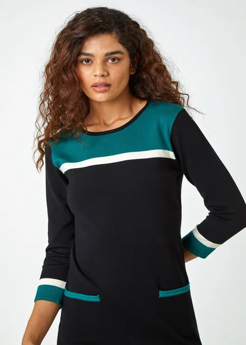Roman Green Colour Block Knitted Shift Dress - 10 Image 4