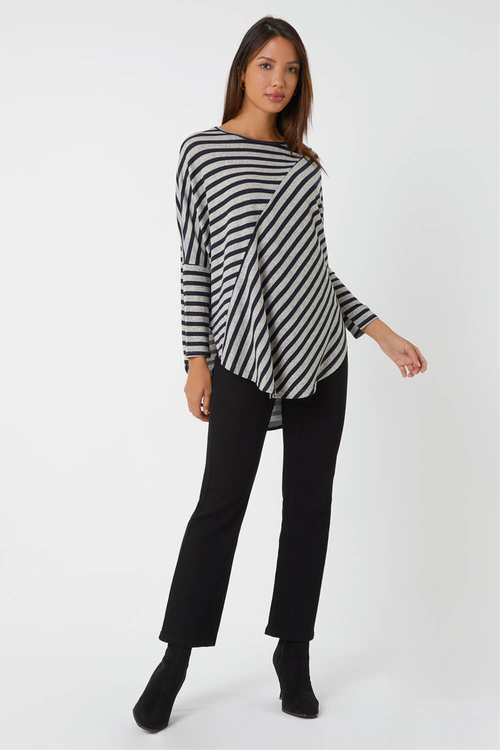 Roman Grey Contrast Stripe Stretch Jersey Top - Size 16 Image 2
