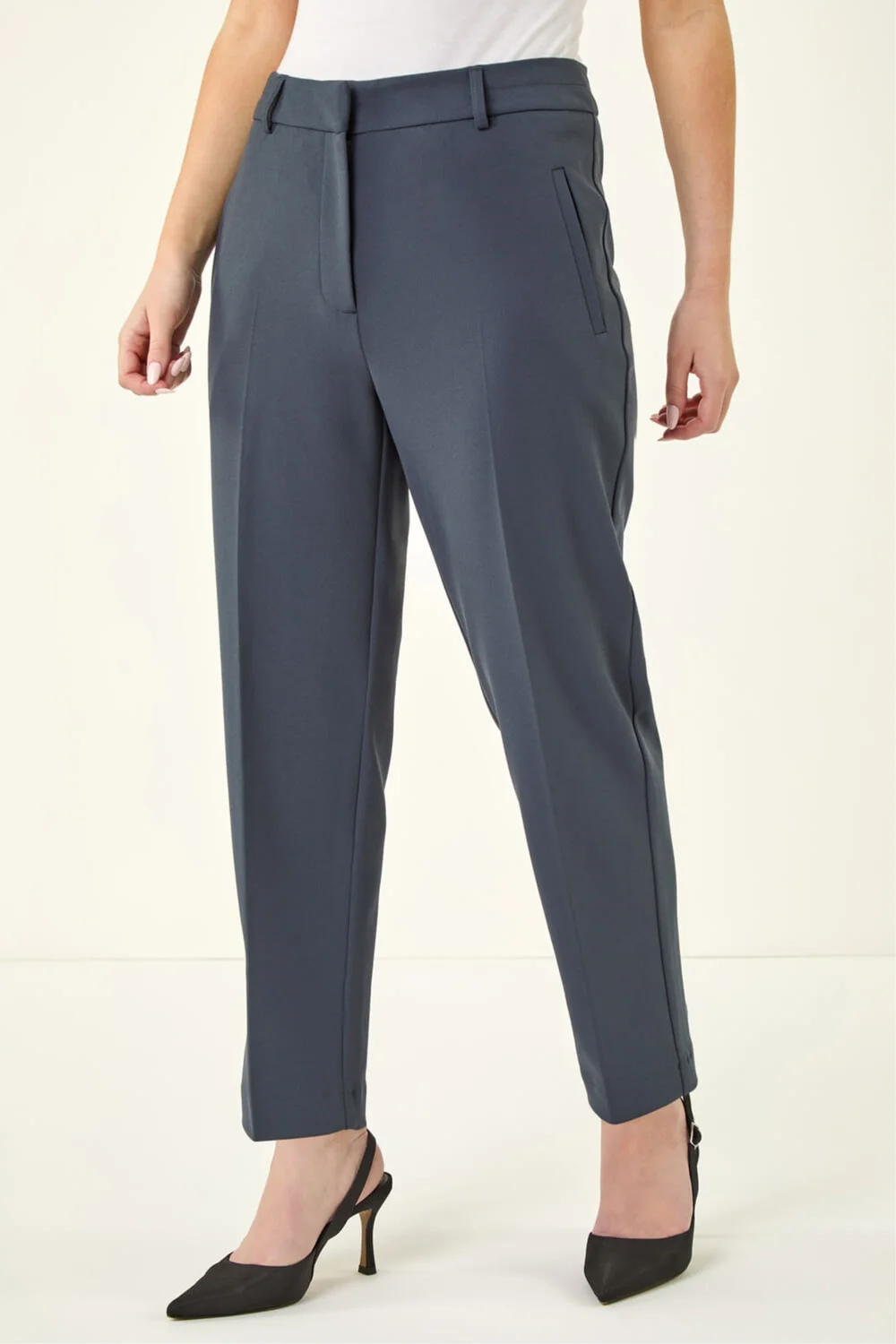 Roman Dark Grey Short Straight Leg Stretch Trouser - 6 Image 4