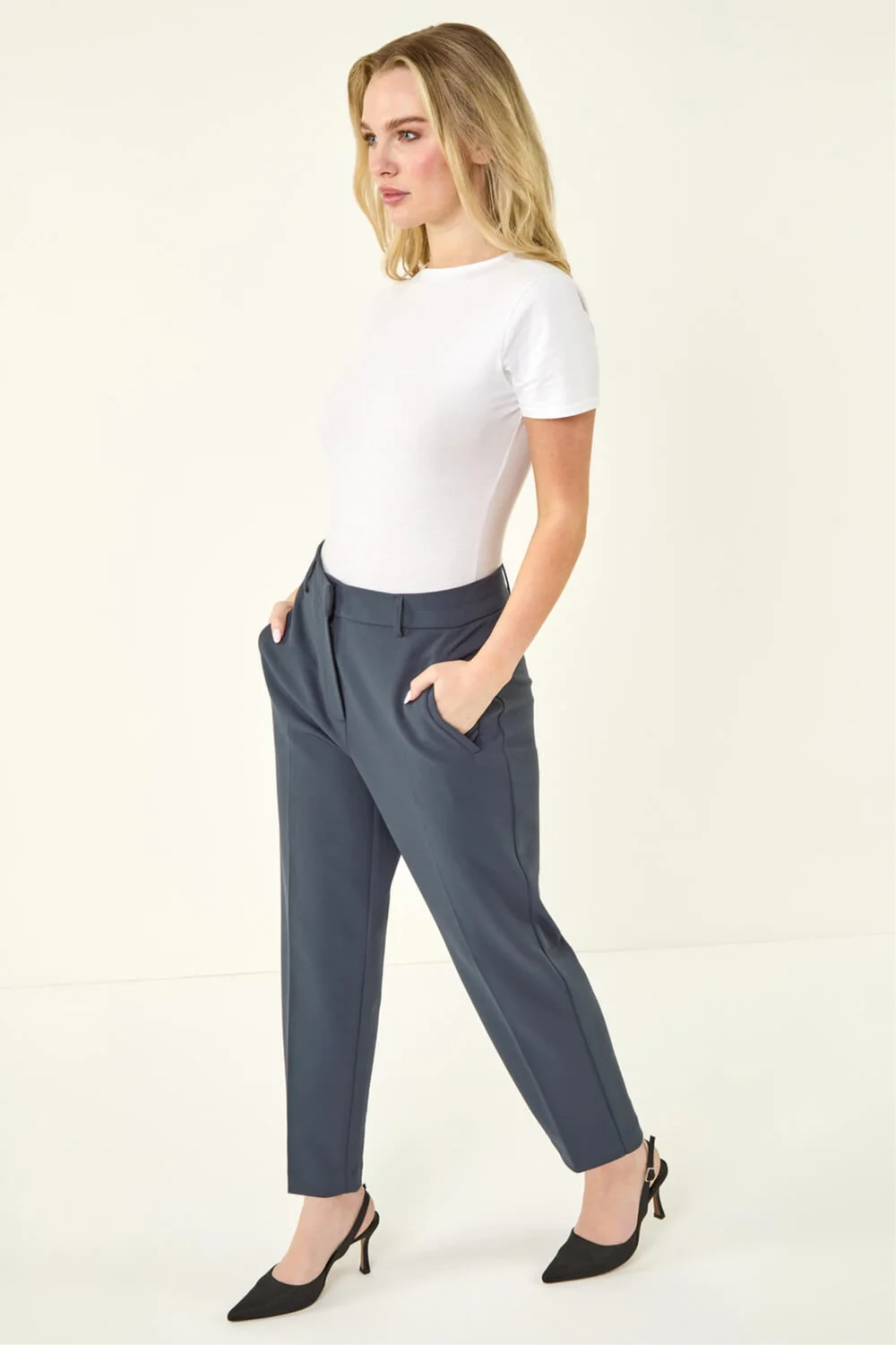 Roman Dark Grey Short Straight Leg Stretch Trouser - 6 Image 2