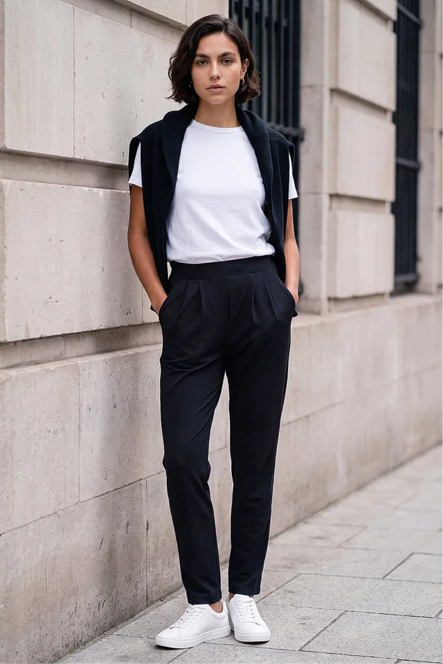 Roman Black Jersey Stretch Elastic Waist Harem Trousers