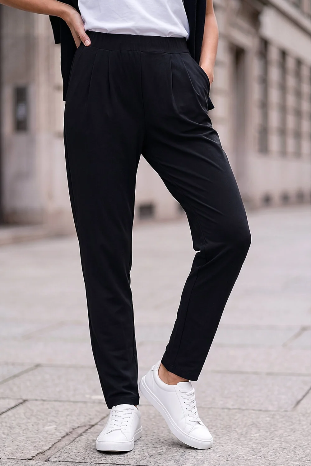 Roman Black Jersey Stretch Elastic Waist Harem Trousers - 18 Image 1