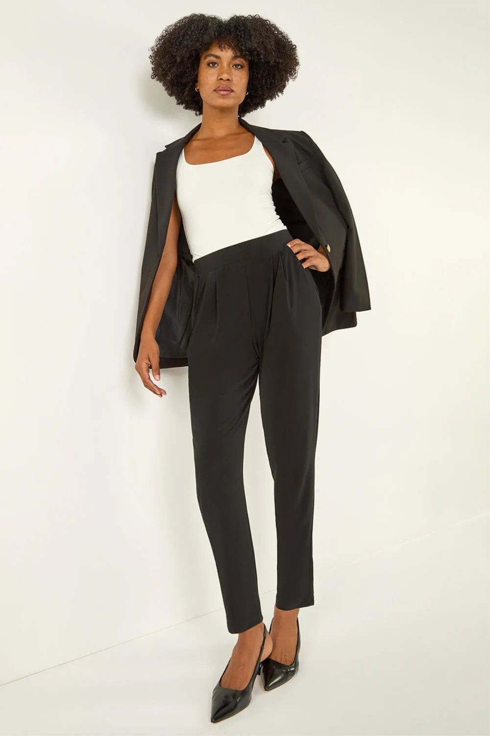 Roman Black Jersey Stretch Elastic Waist Harem Trousers - 18 Image 2