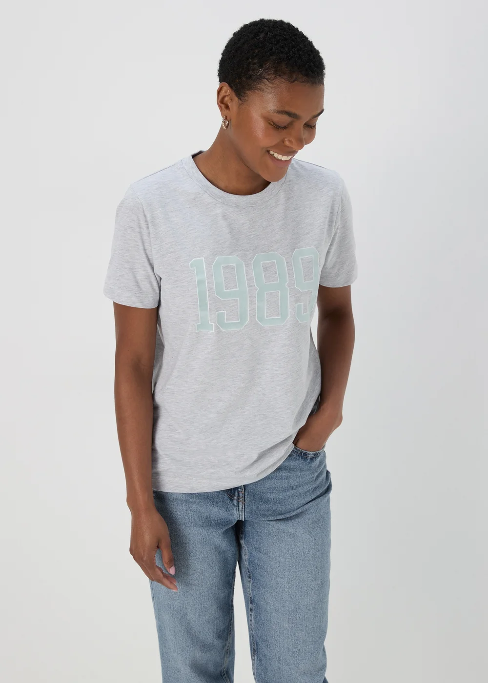 Grey Marl 1989 Slogan T-Shirt - Size 8 Image 1