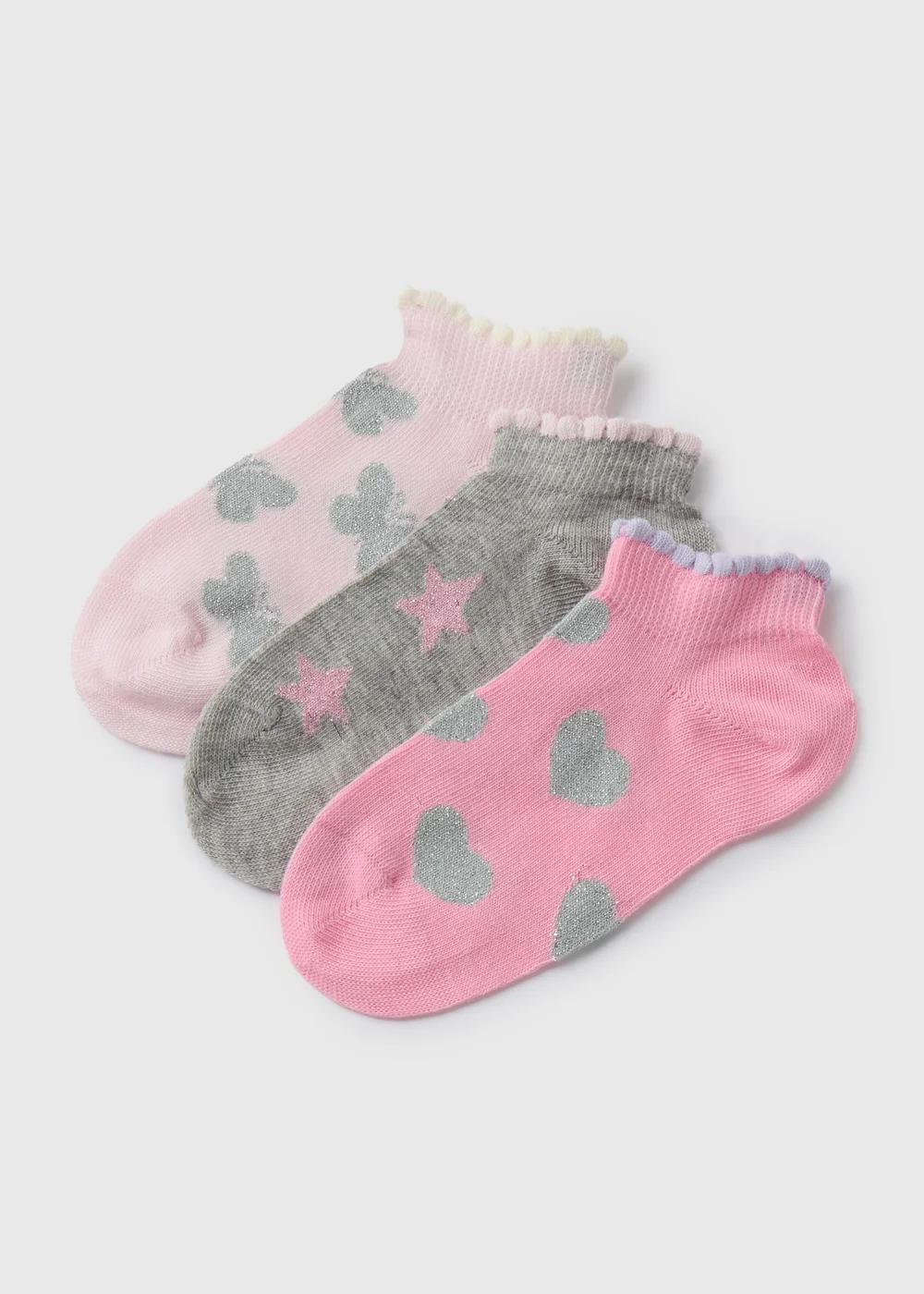 Girls 3 Pack Multicolour Glitter Trainer Socks (2-12yrs) - Sizes 6 - 8.5 Image 1