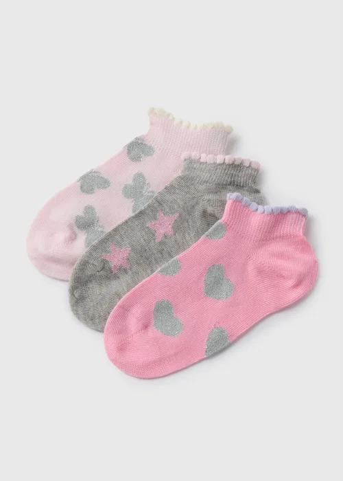 Girls 3 Pack Multicolour Glitter Trainer Socks (2-12yrs) - Sizes 6 - 8.5 Image 1