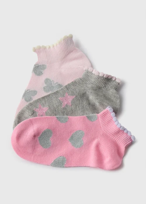 Girls 3 Pack Multicolour Glitter Trainer Socks (2-12yrs) - Sizes 6 - 8.5 Image 2