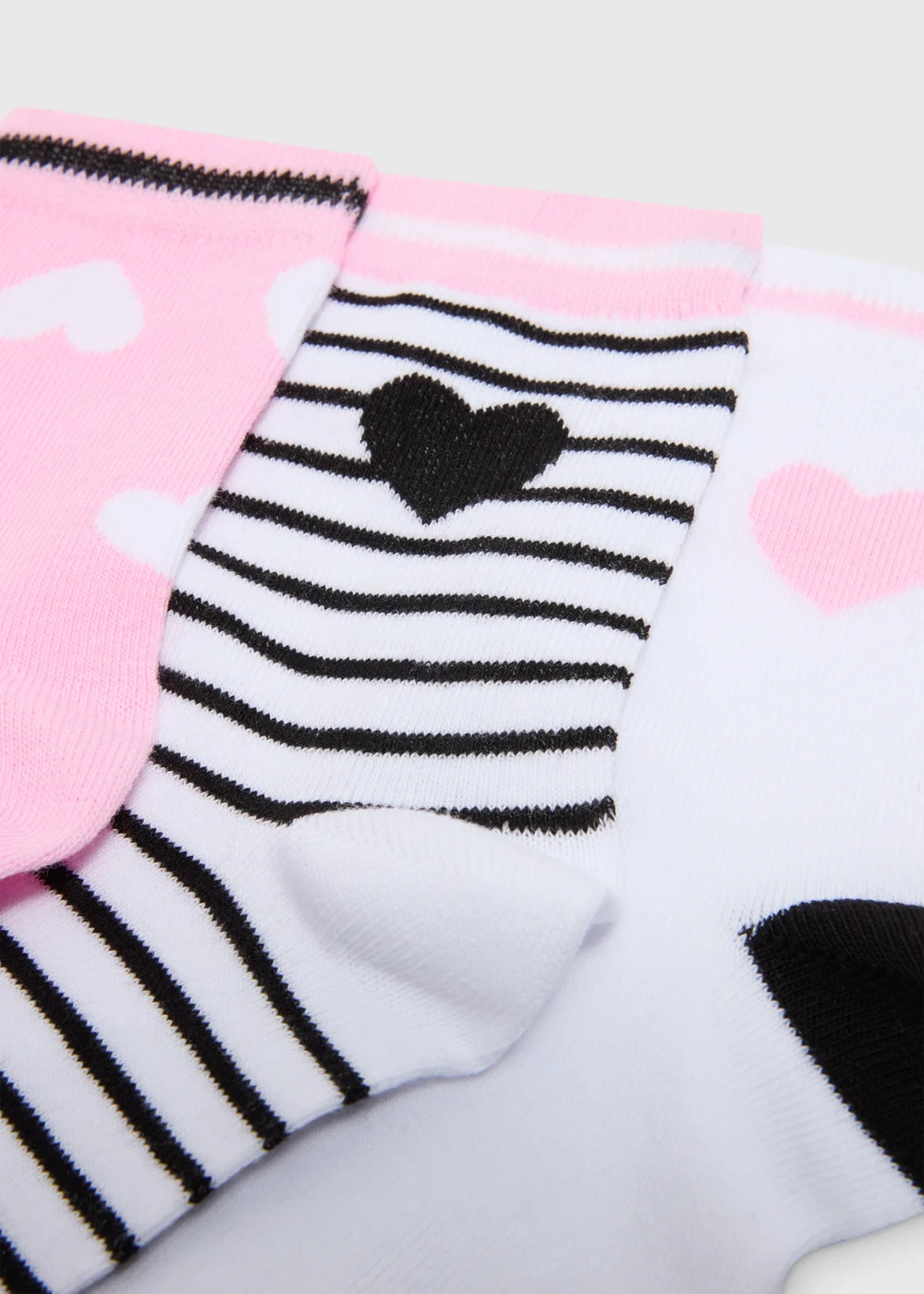 Girls 3 Pack Multicolour Mono Heart Ankle Socks (2-14yrs) - 4-5.5 Image 2