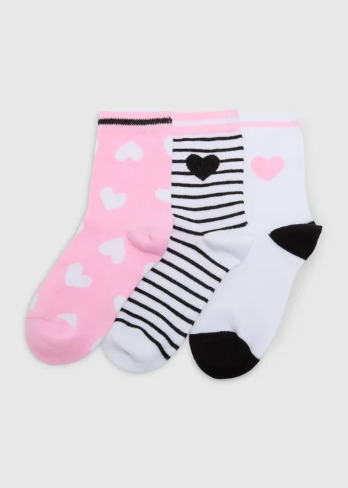 Girls 3 Pack Multicolour Mono Heart Ankle Socks (2-14yrs) - 4-5.5 Image 1