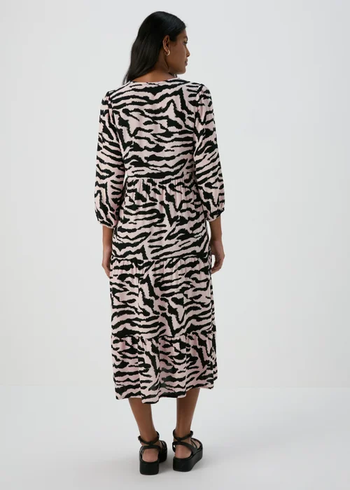 Black Animal Print Mono Tiered Midi Dress - 8 Image 2