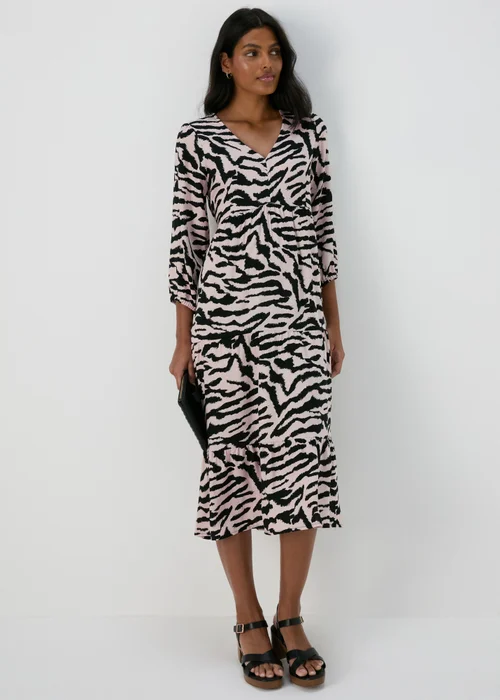 Black Animal Print Mono Tiered Midi Dress - 8 Image 4