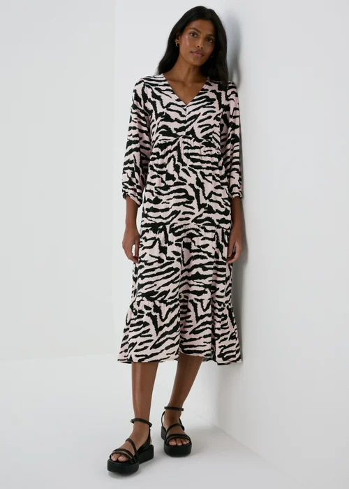 Black Animal Print Mono Tiered Midi Dress - 8 Image 1