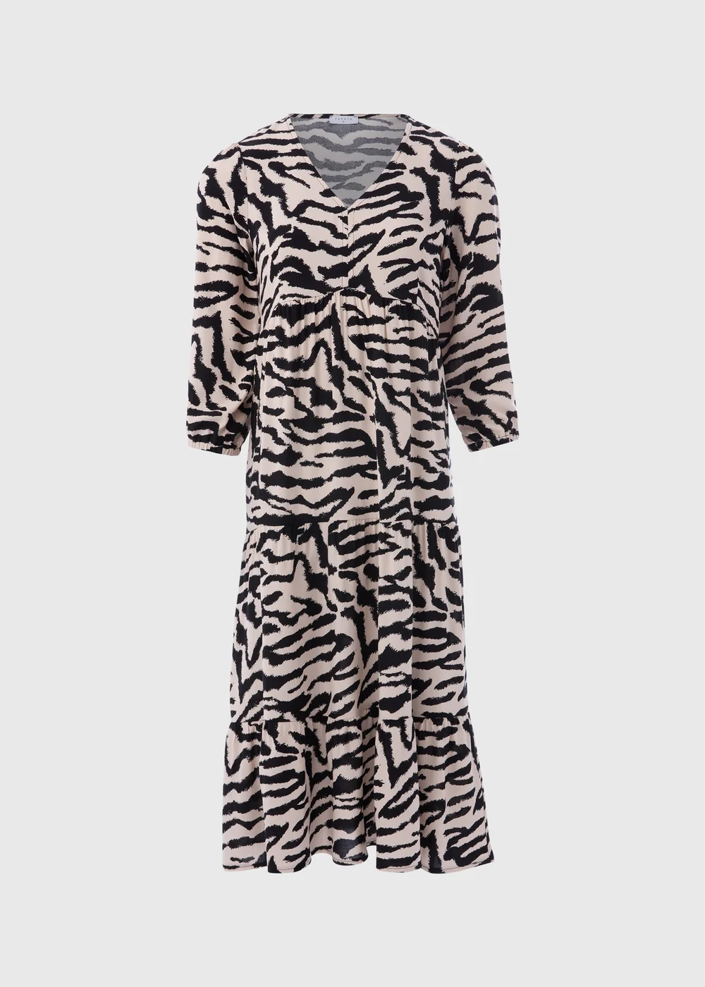 Black Animal Print Mono Tiered Midi Dress - 8 Image 5