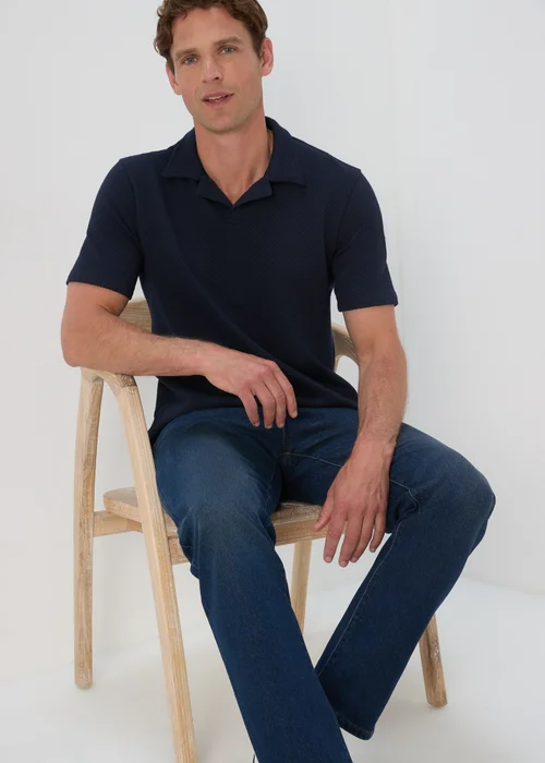 Navy Textured Polo Shirt - S Image 4