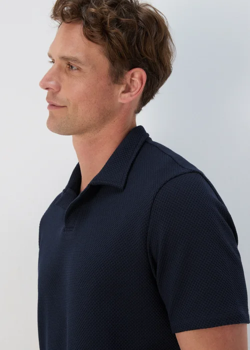 Navy Textured Polo Shirt - S Image 3
