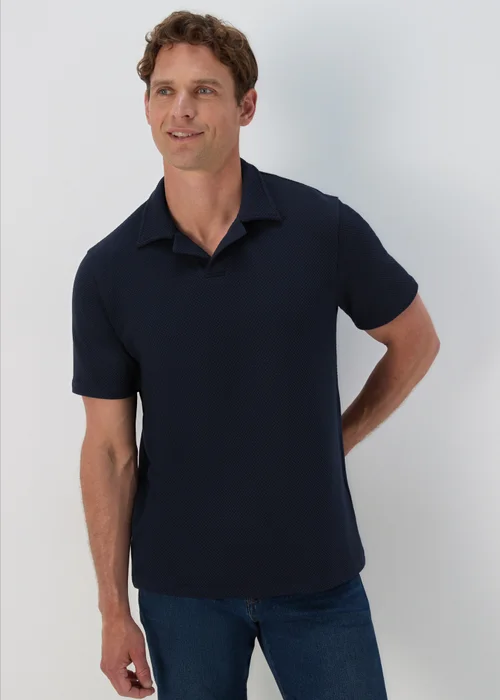 Navy Textured Polo Shirt - S Image 1