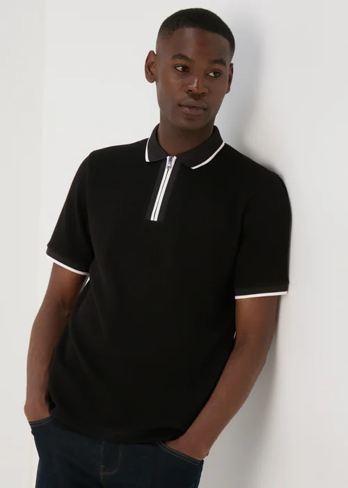 Black Textured Tipped Polo - S Image 1