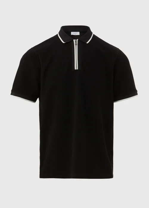 Black Textured Tipped Polo - S Image 5