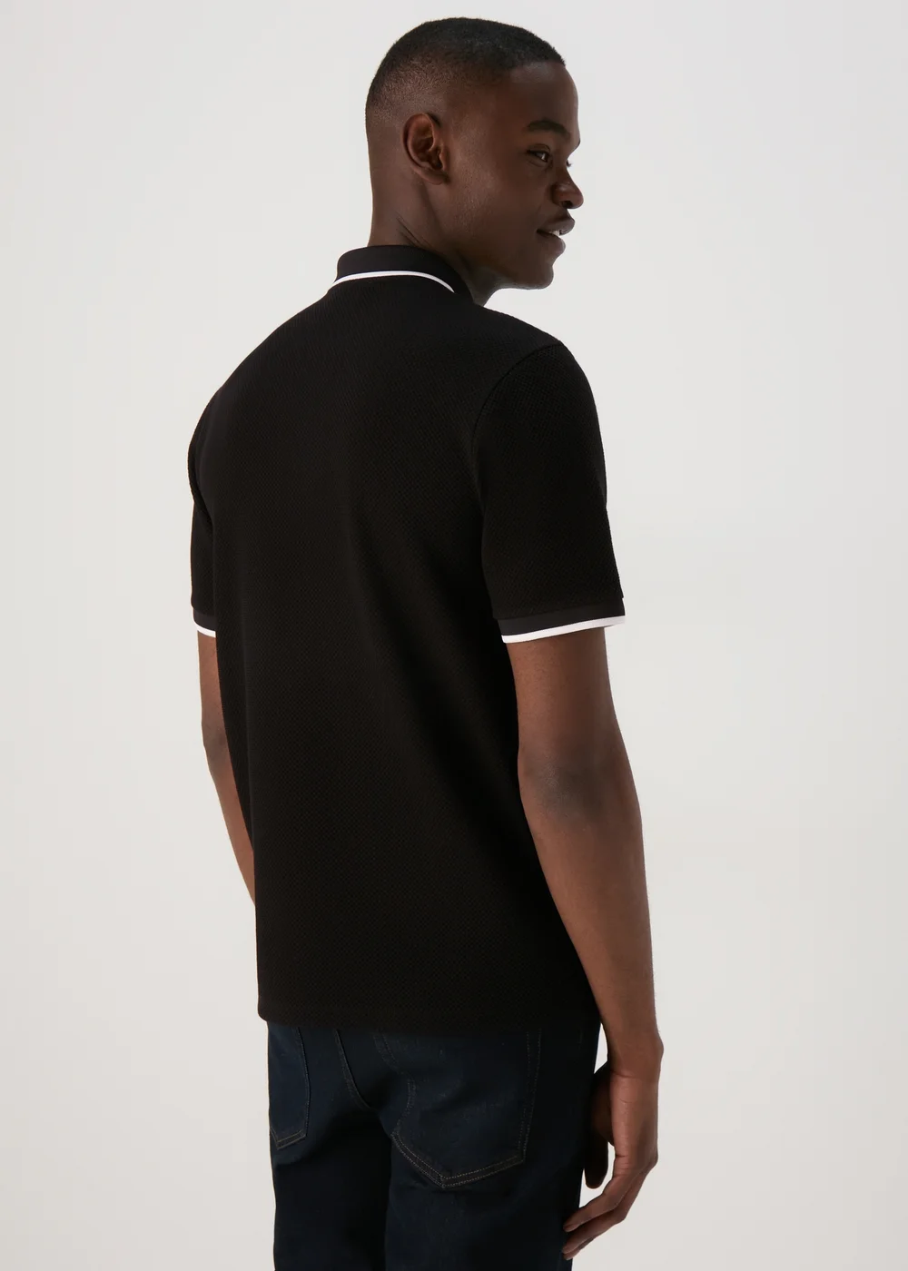Black Textured Tipped Polo - S Image 2