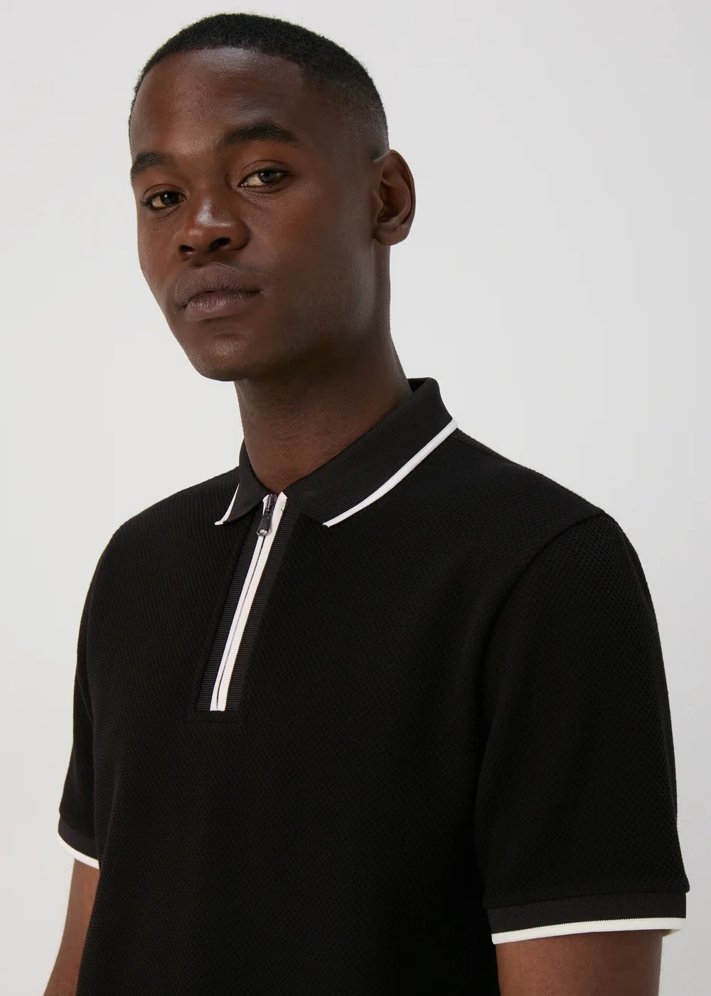 Black Textured Tipped Polo - S Image 3