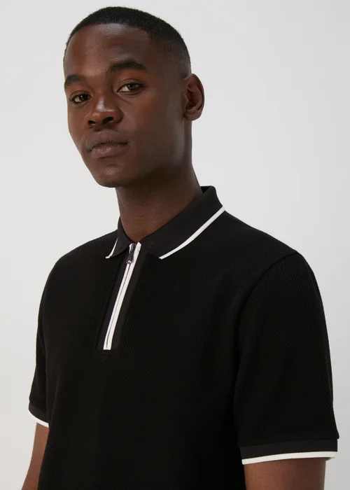 Black Textured Tipped Polo - S Image 3
