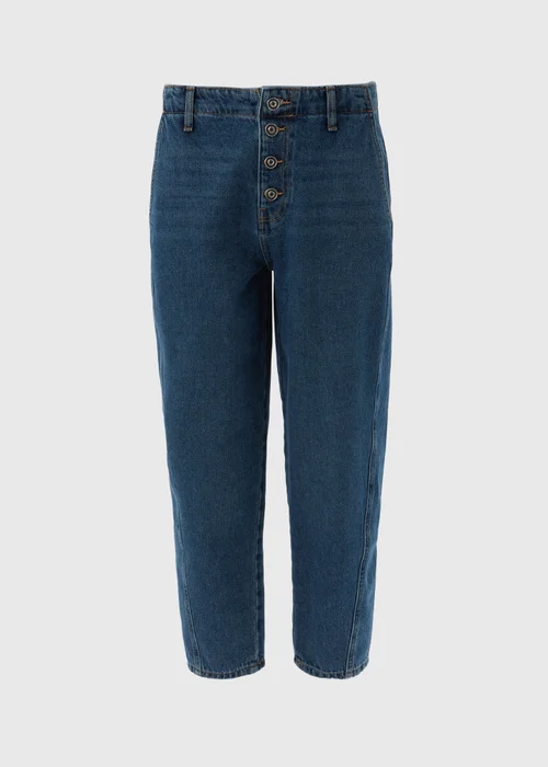 Mid Wash Barrel Leg Mom Jeans - 8 Image 5