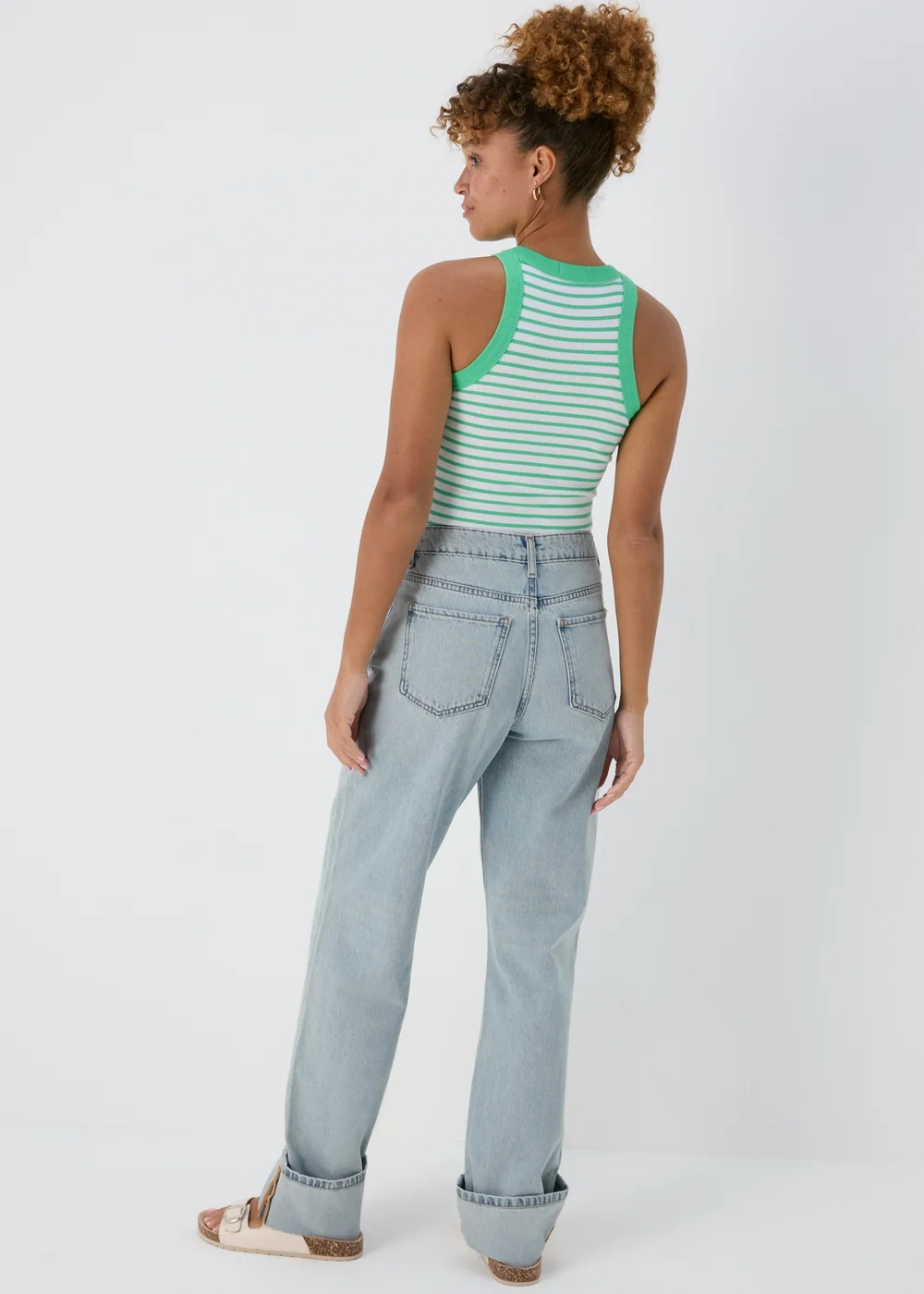 Light Wash Turn Up Jeans - Size 8 Image 2