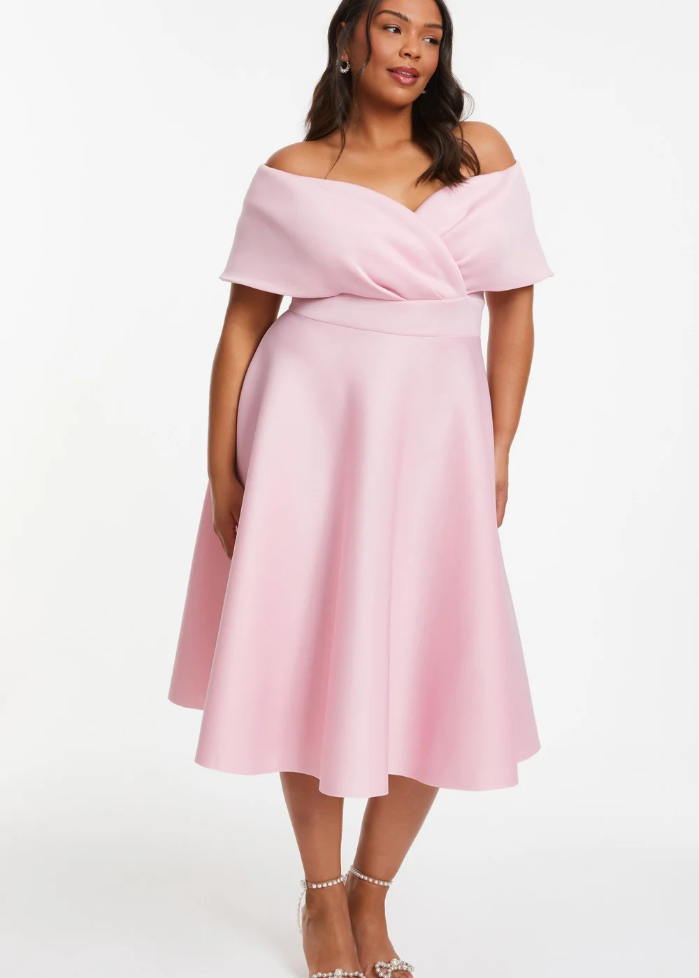 pink midi skater dress neon-pink-pleated-fit-flare-lace-midi-skater-dress-asos-valentines-day - MEMORANDUM