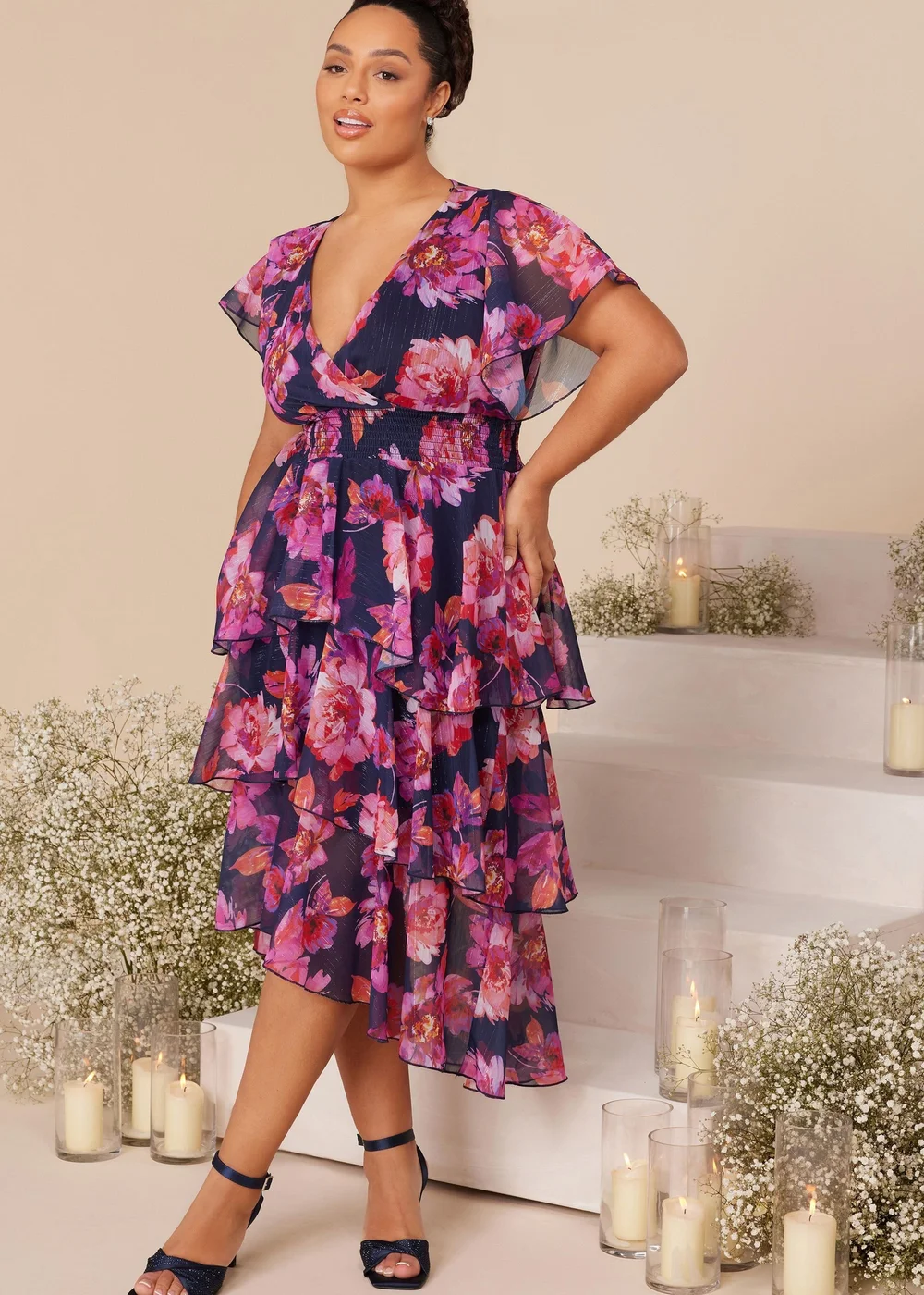 quiz pink dip hem dress Quiz Embroidered Dip Hem Dress - Pink
