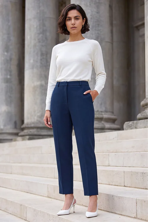 Roman Navy Short Straight Leg Stretch Trouser - 14 Image 2