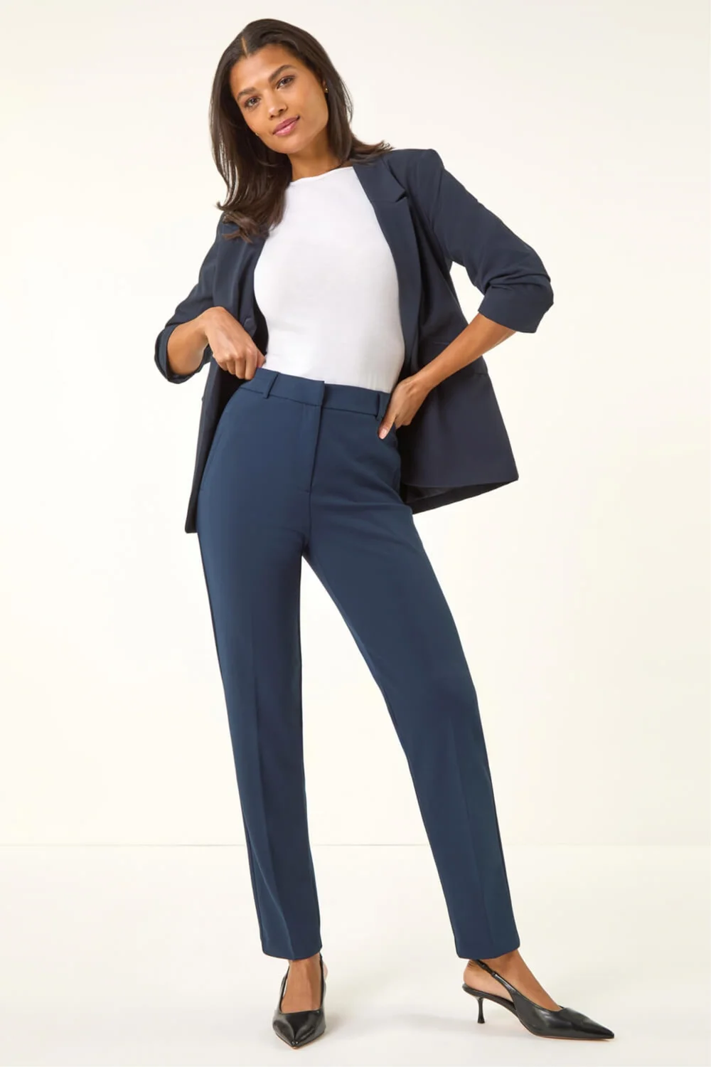 Roman Navy Long Straight Leg Stretch Trouser - 8 Image 2
