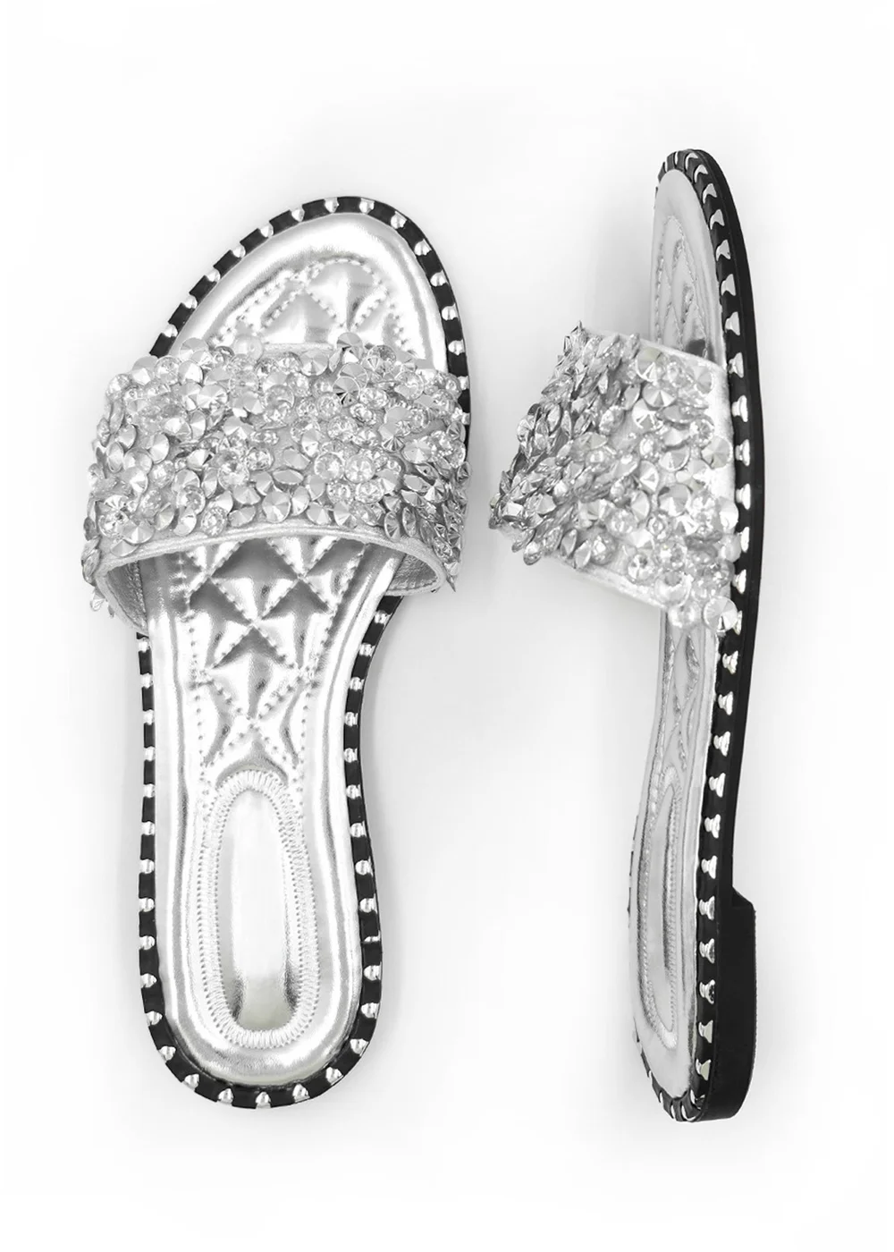 Where's That From Silver Belle Diamante Sparkly Flat Sliders - 3 Image 2