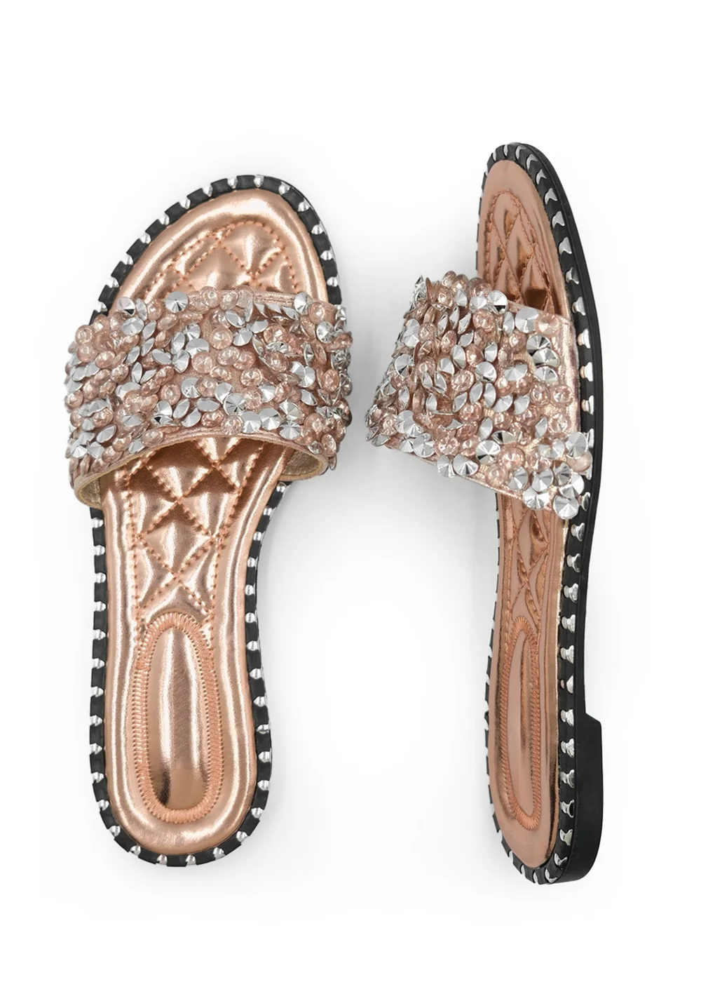 Where's That From Rose Gold Belle Diamante Sparkly Flat Sliders - 3 Image 2