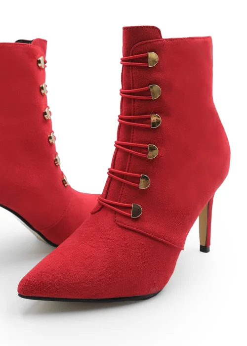 Where's That From Red Faux Suede Blythe Pointed Toe Ankle Boots - 4 Image 2