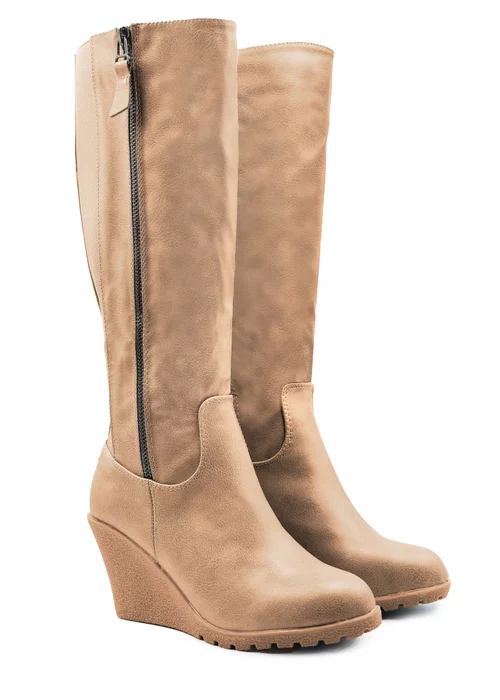 Where's That From Khaki Pu Lara Mid Calf Boots - Size 5 Image 2