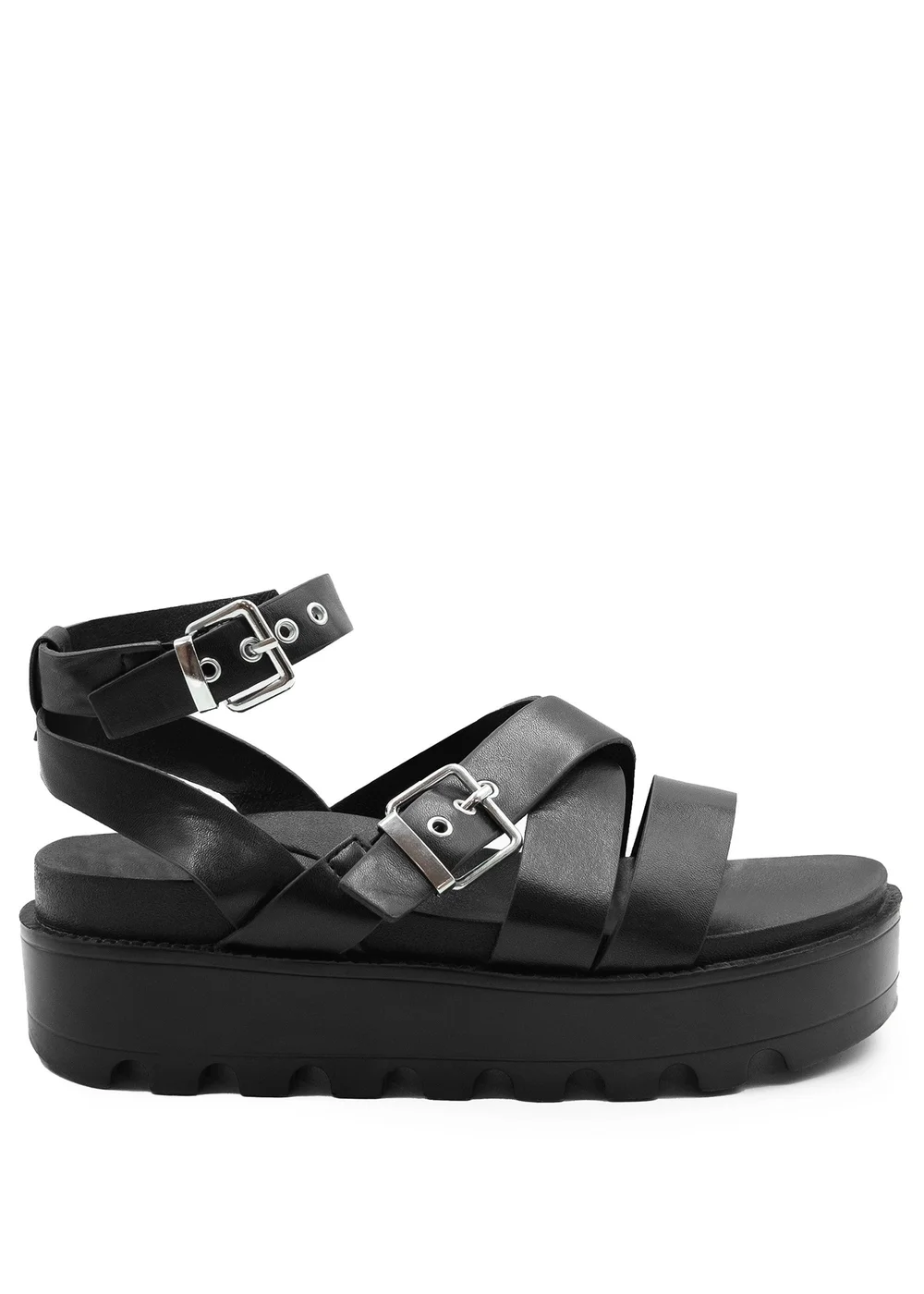 Where's That From Black Pu Layla Buckle Strap Platform Sandals - 3 Image 1