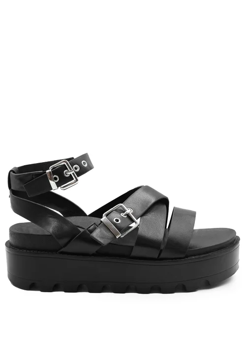 Where's That From Black Pu Layla Buckle Strap Platform Sandals - 3 Image 1
