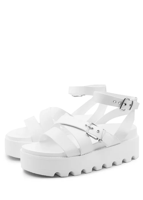 Where's That From White Pu Layla Buckle Strap Platform Sandals - 3 Image 2